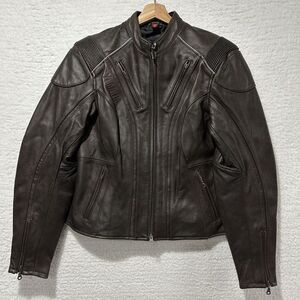 Yamaha Motorcycle VTG Mens Brown Heavy Genuine Leather Full Zip Jacket Sz LG NWT
